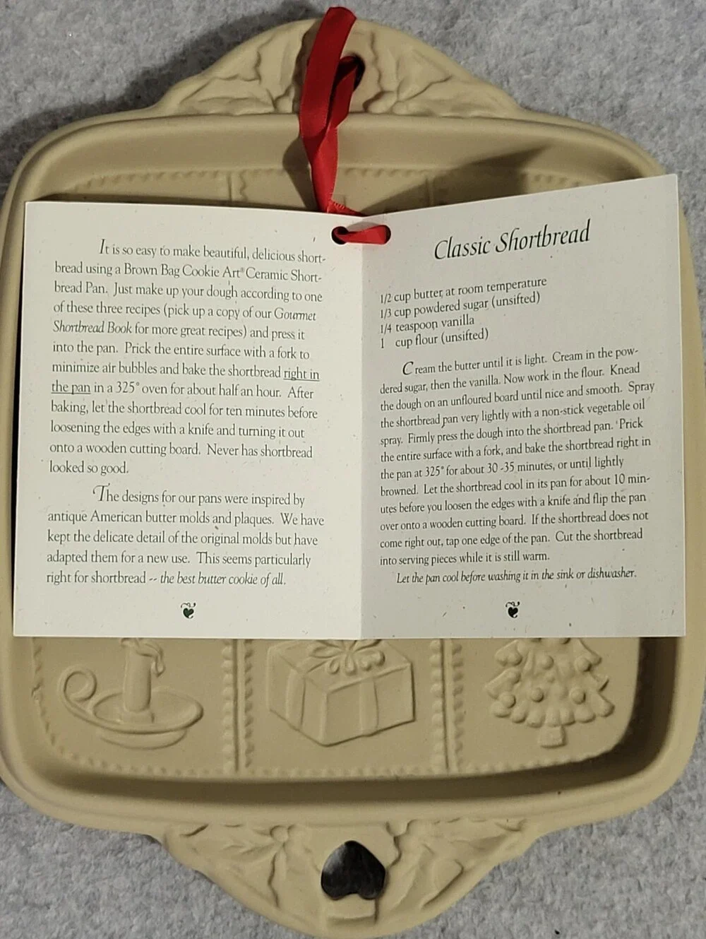 1992 Hill Design Brown Bag Cookie Art Christmas Shortbread Pan Mold Stoneware